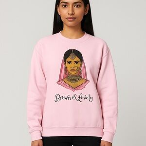 Pink “Brown & Lovely / Zero Sharam” South Asian Graphic Crewneck Sweatshirt – M